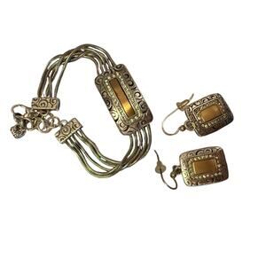 Brighton® Rhythms Bracelet & Earrings Set 2 Tone Gold Silver Crystal 5 strand
